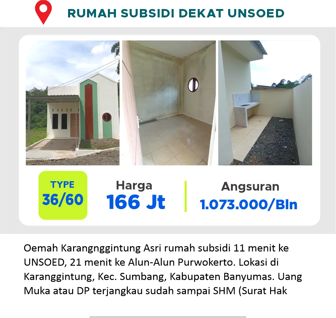 Rumah Subsidi murah Karanggintung dekat UNSOED